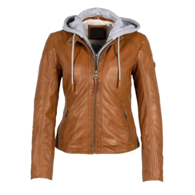 Womens Cognac Brown Leather Motorcycle Jacket