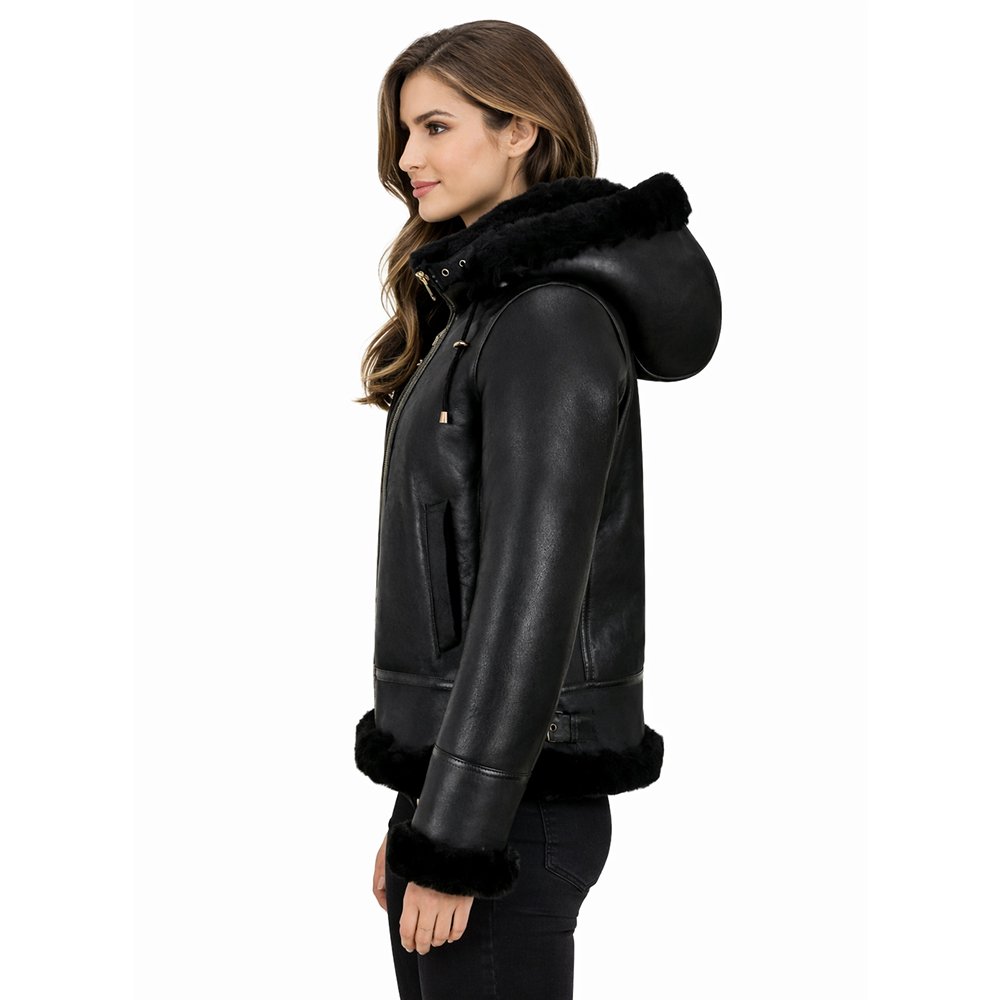 Blackwell Apparel Women's Hooded Shearling Bomber Jacket