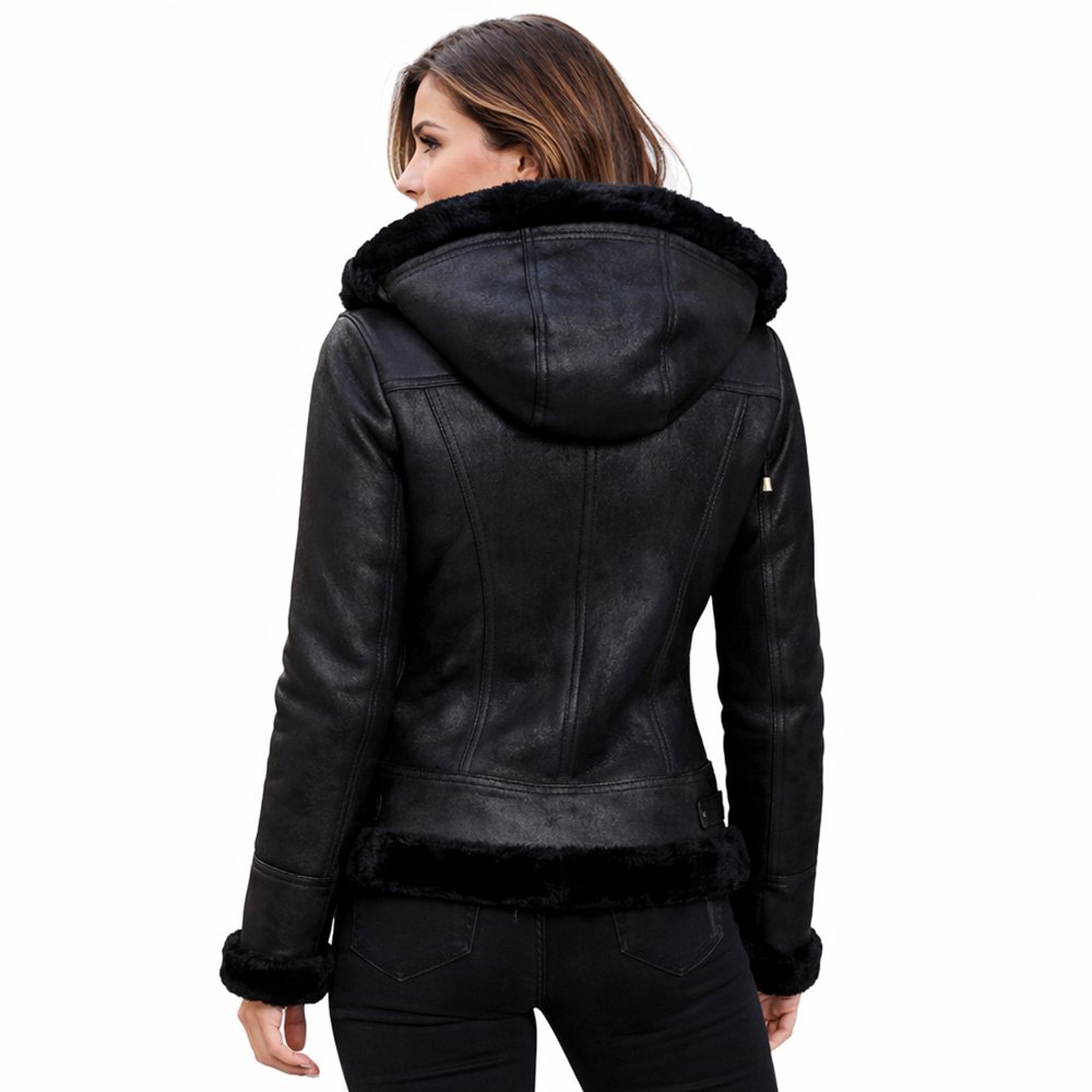 Blackwell Apparel Women's Hooded Shearling Bomber Jacket