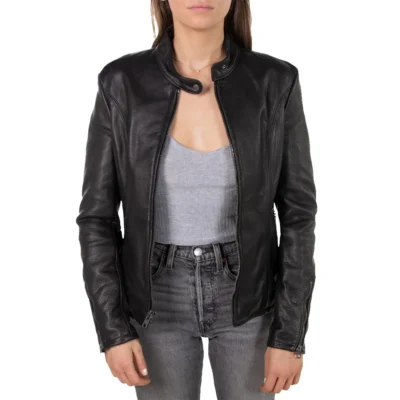 Cowhide Black Leather Jacket Womens