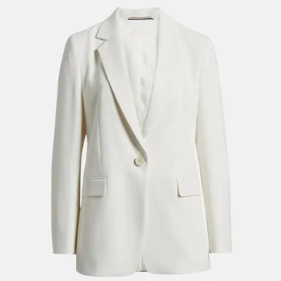 Womens Single Button Formal White Leather Coat