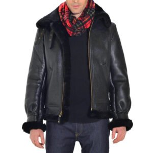 B3 Black Leather Shearling Jacket
