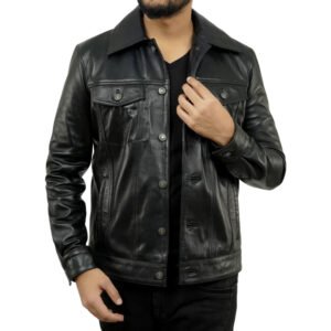 Black Trucker Leather Jacket
