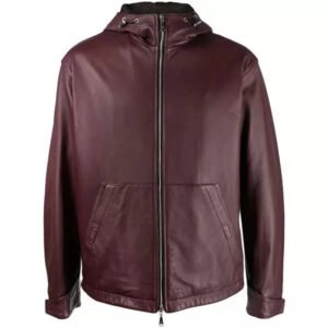 Mens Maroon Zip Up Hooded Jacket