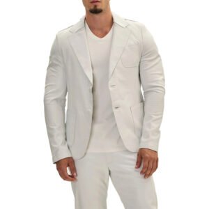 White Two Button Leather Blazer
