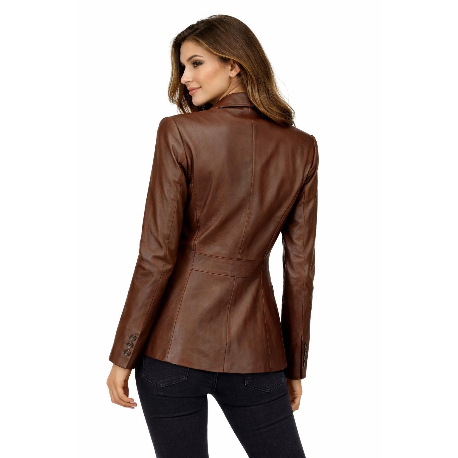 Dark Brown Lambskin Leather Blazer Womens