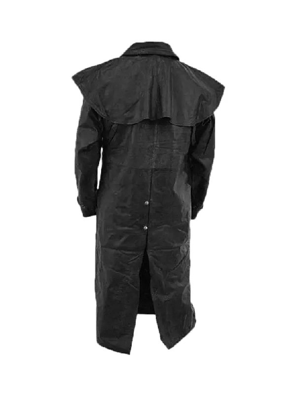 Mens Classic Black Cowboy Leather Duster Coat